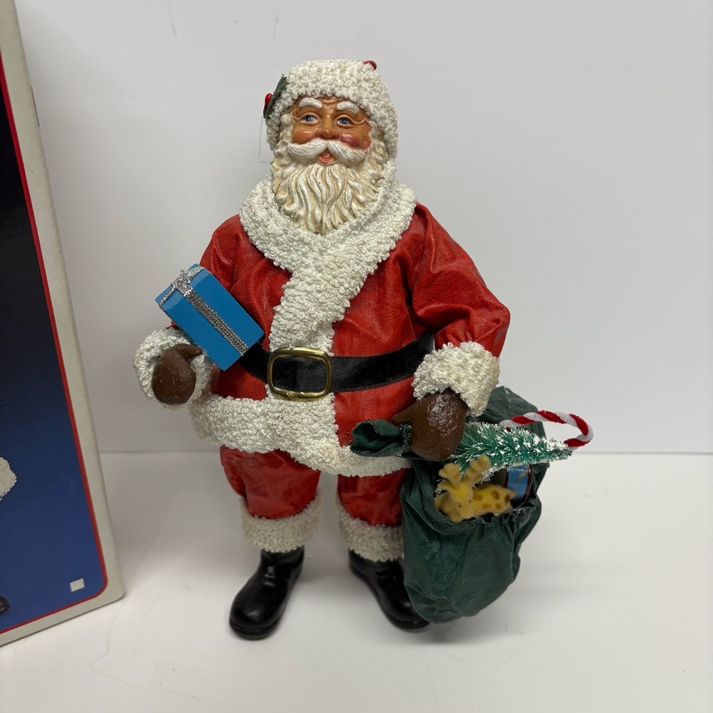 Santa’s World 9” Santa Claus Figurine with Gift and Bag With Box